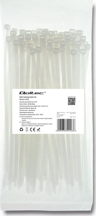 Set cu benzi zimtate din plastic pentru fixare cabluri , Qoltec , 4.8*200 nylon UV 100 bucati , alb