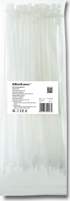 Banda zimtata din plastic pentru fixare cabluri , Qoltec , nylon 4.8x 300mm UV 100 bucati , alb