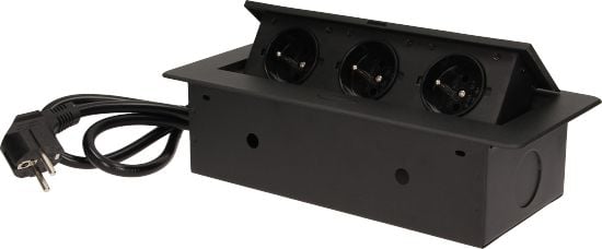 Socket platcă 3x250V linie rebord plat și negru 1,5 m (OR-1372-AE / B)