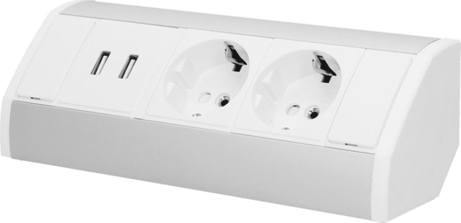 PDU - Priză Orno Mobilier 2x2P+Z + USB, schuko, alb-argintiu