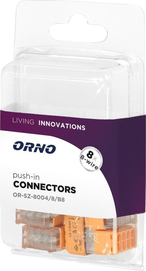 Conector de instalare push-in Orno cu 8 fire; pentru fir 0,75-2,5mm?; IEC 300V/24A; blister 8 buc.