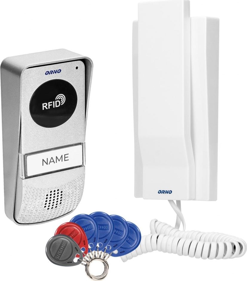 Interfon pentru o familie MIZAR ORNO OR-DOM-AT-929/W, deschidere cu ajutorul etichetelor de proximitate, control automat al portilor, alb