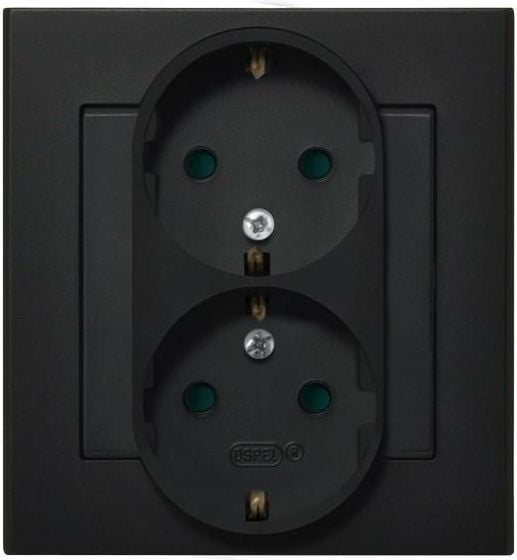 Ospel Socket Sonata dublu schuko cu obloane negru metalic (GP-2RSP/33)