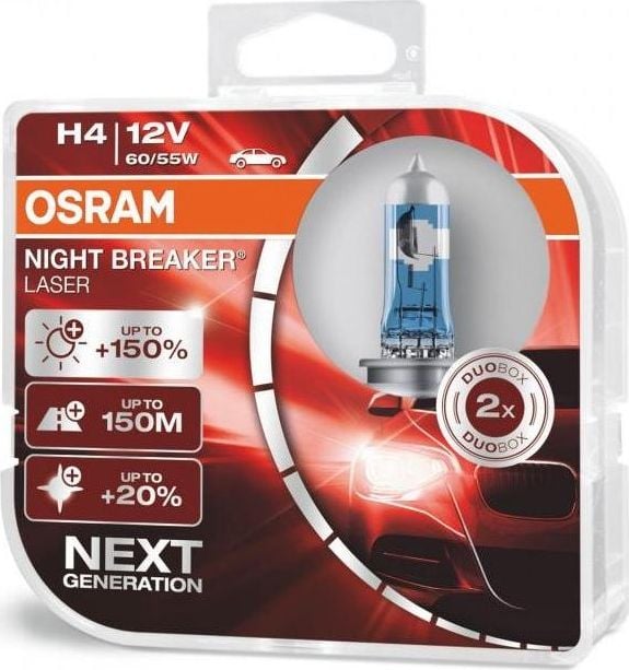 Osram Automobilinės lemputės Osram Night Breaker Laser (generația următoare) H4, 2 vnt.