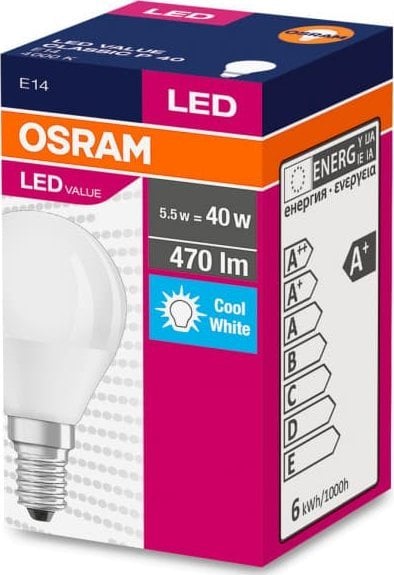 OSRAM LED VALOARE agrafă 230 840 E14 5,7W noDIM A + Plast matný 470lm 4000K 10000h (krabička 1ks)