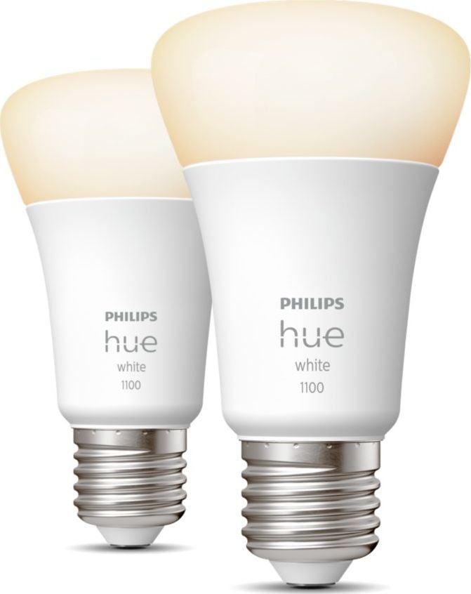 Pachet 2 becuri LED inteligente Philips Hue, Bluetooth, Zigbee, A60, E27, 9.5W (75W), 1055, lumina alba calda (2700K)