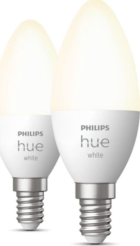 Pachet 2 becuri LED inteligente Philips Hue, Bluetooth, Zigbee, lumanare, E14, 5.5W, 470 lm, lumina alba calda (2700K)