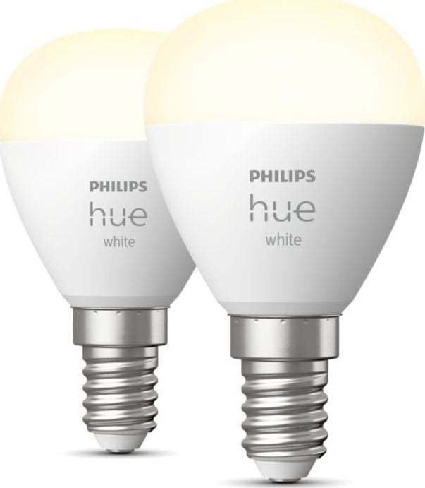 Pachet 2 becuri LED inteligente Philips Hue P45, Bluetooth, Zigbee, lustra, E14, 5.7W, 470 lm, lumina alba calda (2700K)