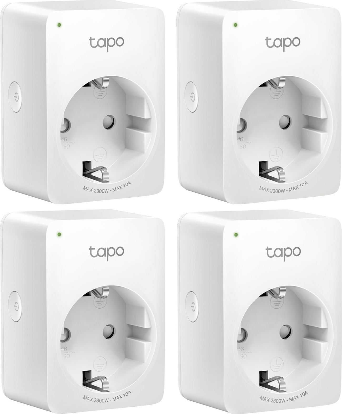 Pachet 4 prize inteligente TP-Link Mini Tapo P100, Wi-Fi, control vocal, 10A, compatibil Android/iOS, Amazon Alexa si Google Assistant, 220-240V, Alb