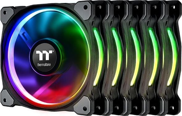 Pachet 5 ventilatoare PC Thermaltake CL-F057-PL14SW-A, Riing Plus 14 RGB, + hub, 140 x 140 x 25 mm