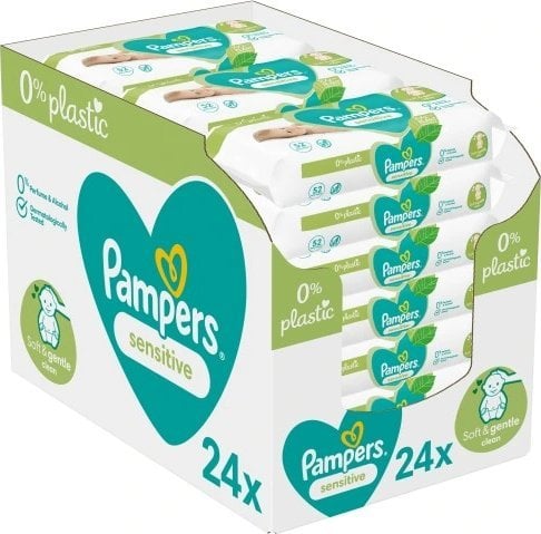 Pampers Pampers Sensitive Plastic Free Serveteles Kudikiams 24 Pakuotes, 1248 Serveteles