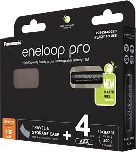 Acumulatori Panasonic Eneloop Pro 930mAh, AAA R3 Blister 4, BK-4HCDEC4BE + Cutie