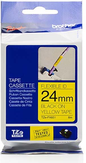Panglică Brother Label Maker Imprimare neagră/Suport galben laminat 24 mm x 8 m (TZEFX651)