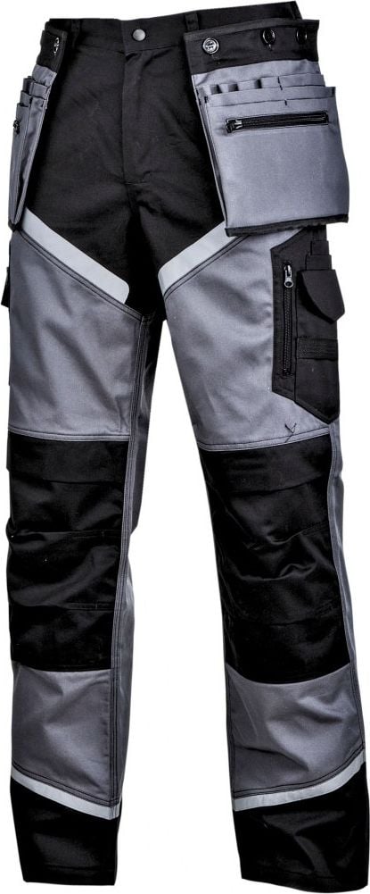 Pantaloni grosi Premium Lahti Pro, marimea S, 164 cm, poliester/bumbac, 24 buzunare, benzi reflectorizante, talie ajustabila, Negru/Gri