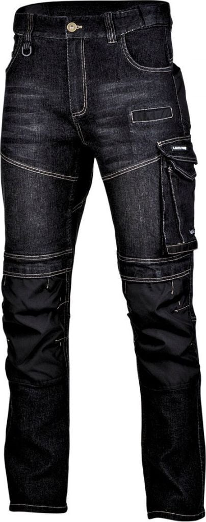 Pantaloni slim-fit cu elastic Lahti Pro, marimea M, 164-170 cm, tip blugi, Negru/Gri