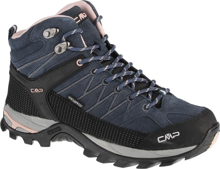 Pantofi de trekking pentru femei CMP Rigel Mid negri și albaștri, mărime 39