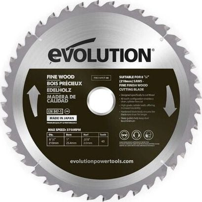 Pânză de ferăstrău pentru lemn fin Evolution 210mm / 40z pentru ferăstrău cu onglet