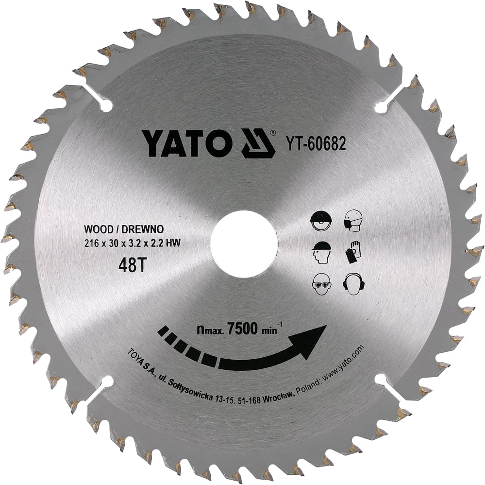 Panza circular 216 x 30 x 3.2 mm 48D lemn Yato YT-60682