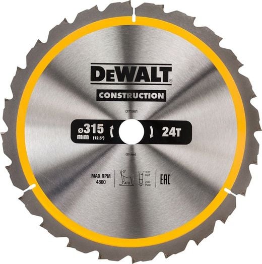 Panza, Dewalt, de ferastrau circular Dewalt CONSTRUCTION 315x30,Z 24 DT1961