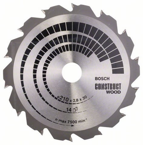 Panza fierastrau circular pentru lemn Bosch Construct Wood, 210x2,8/1.8x30 mm, 14 T