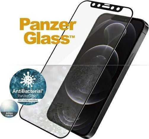 Sticlă securizată PanzerGlass pentru iPhone 12/12 Pro, prietenoasă cu carcasă, anti-orbire, negru (2720)