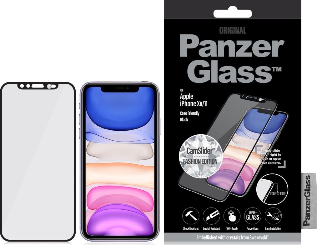 PanzerGlass Sticlă călită pentru iPhone XR/11 - CamSlider cu cristal Swarovski (2681)