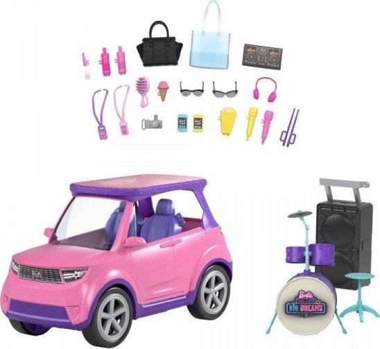 Papusa Barbie Mattel Big City Big Dreams - Mașină + Etapa de concert 2 în 1 (GYJ25)