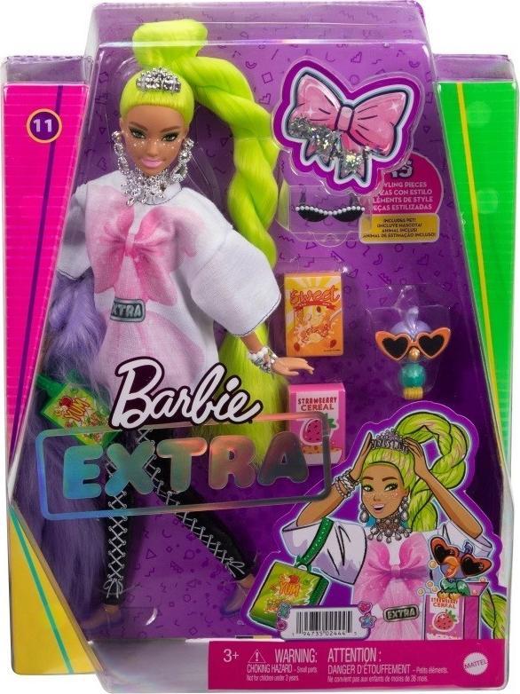 Papusa Barbie Mattel Extra Moda - Tunica alba/Par verde neon (GRN27/HDJ44)