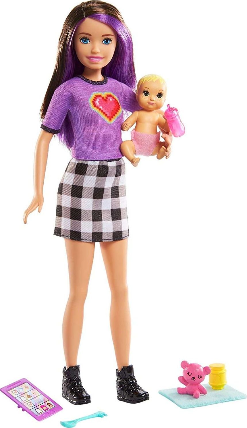 Papusa Barbie Skipper Babysitter - Barbie bruneta, cu bebelus