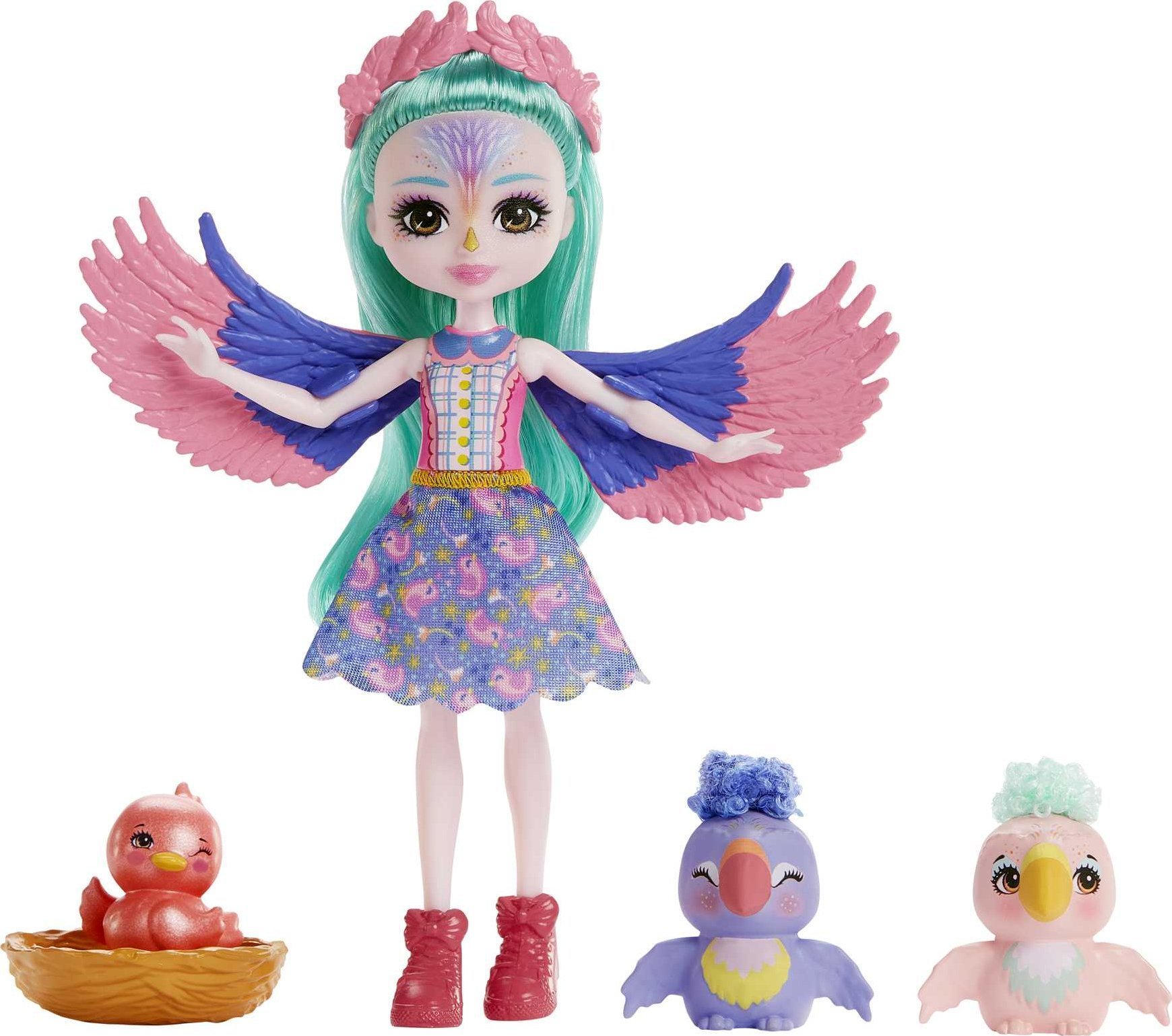 Papusa Mattel Enchantimals Parrot Family Filia Finch + 3 figurine HKN15