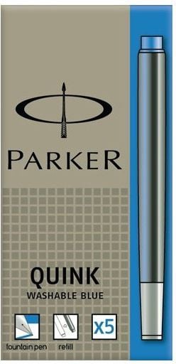 Mine, rezerve si cerneala - Cartuse lungi Parker Quink, Albastru lavabil, 5 buc.