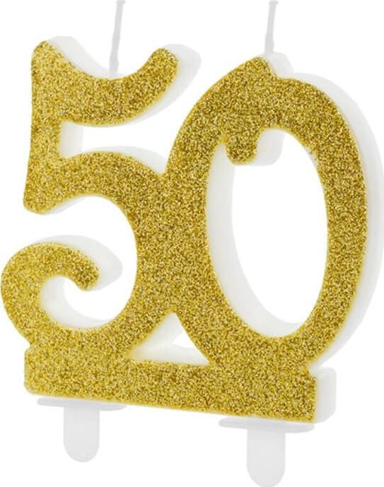 Lumanare Party Deco pentru al 50-lea cu sclipici auriu - 1 buc universal