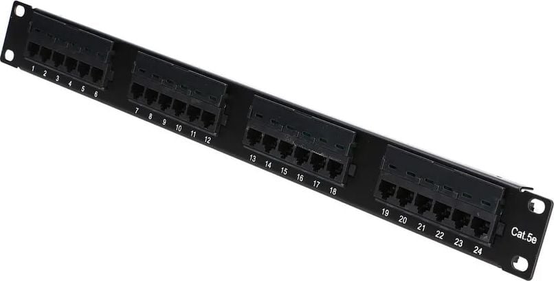 Patch panel Extralink pentru dulapuri rack 19inch, 24 porturi, UTP, Cat5e, RJ-45, Negru