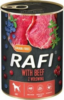 Pate pentru caini, Rafi, Carne de vita, afine si merisoare, Adult, 800 g