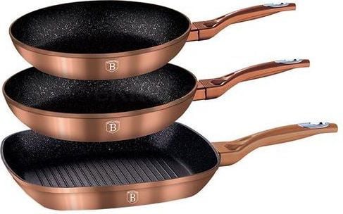 Set 2 tigai si 1 grill, aluminiu forjat cu 3 straturi marmura, Berlinger Haus , 20x24x28 cm