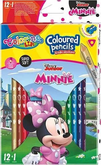 Patio Creioane triunghiulare 12 piese 13 culori + ascutitoare Colorino Kids Minnie