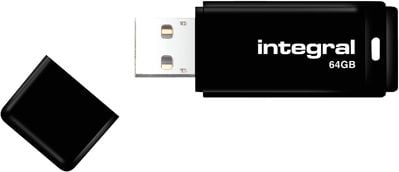 Integral USB 64GB Black, USB 2.0 with removable cap, INFD64GBBLK