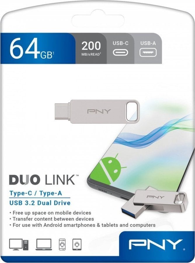 Unitate flash PNY Pendrive 64GB USB 3.2 Duo-Link P-FDI64GDULINKTYC-GE.