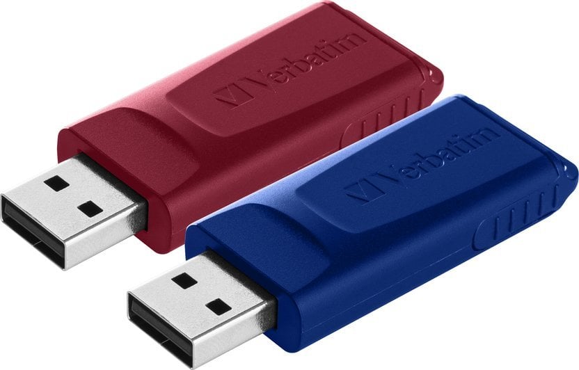 Pendrive Verbatim Verbatim USB flash disk, USB 2.0, 32GB, Slider, albastru, rosu, 49327, USB A, usb cu conector retractabil. 2 buc