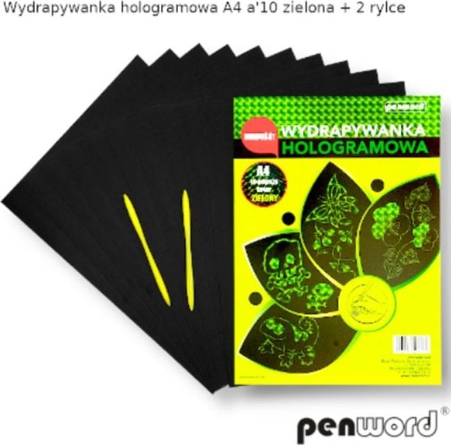 Penword Fișă răzuită PENWORD hologramă A4 verde 10 coli + 2 cuvinte scrise