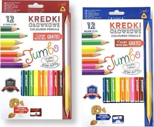 Penword PENWORD Creioane creion Jumbo de înaltă calitate, triunghiulare cu ascuțitor, 12+2 culori gratuite Penword