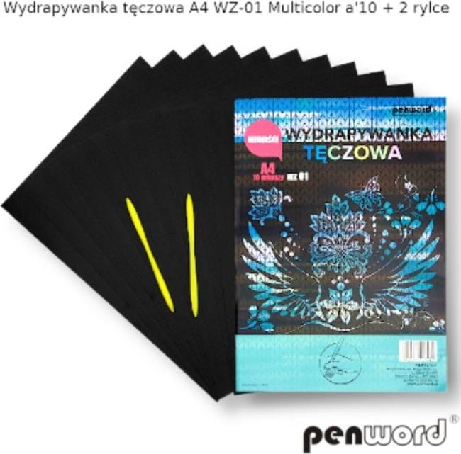 Penword Card răzuit PENWORD hologramă A4 WZ-01 multicolor 10 coli + 2 cuvinte scrise