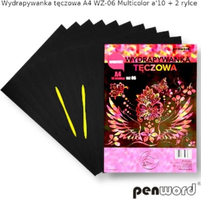 Cartelă răzuită Penword PENWORD hologramă A4 WZ-06 multicolor 10 coli + 2 cuvinte scrise