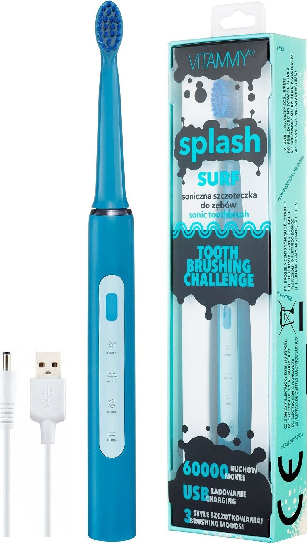 Periuta de dinti electrica VITAMMY Splash TB8132A-CE Surf, 60000 vibratii/min, 3 moduri de periaj, Albastru