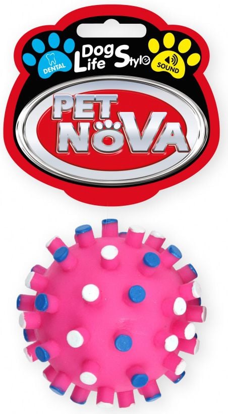 Noua jucarie de dentitie Pet Nova Vin Dentball Pink cu diametrul de 7 cm.