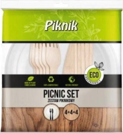 Piknik EKO zestaw piknikowy 3 x 4 ( 4 x talerz + nóż + widelec)