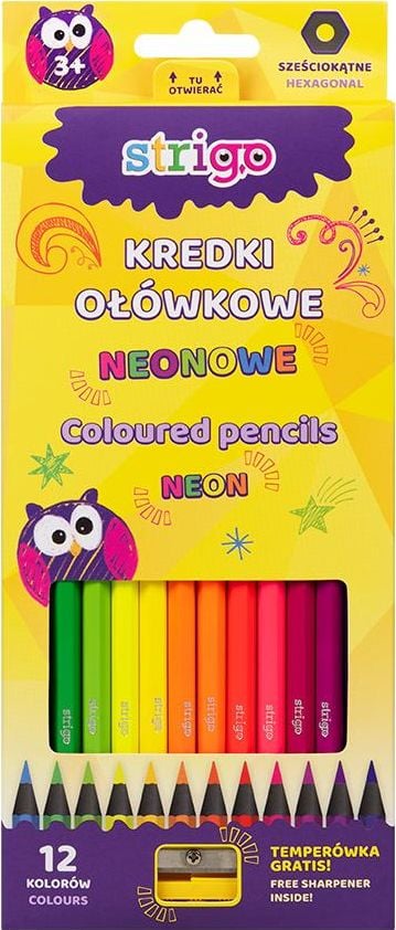 Creioane Strigo Colorate Hexagonale Neon 12 Culori Cu Ascutitoare