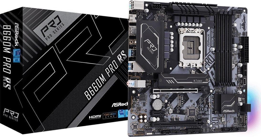 Placa de baza ASRock B660M PRO RS, Micro ATX, Intel B660, Socket 1700, DDR4 , 4 sloturi