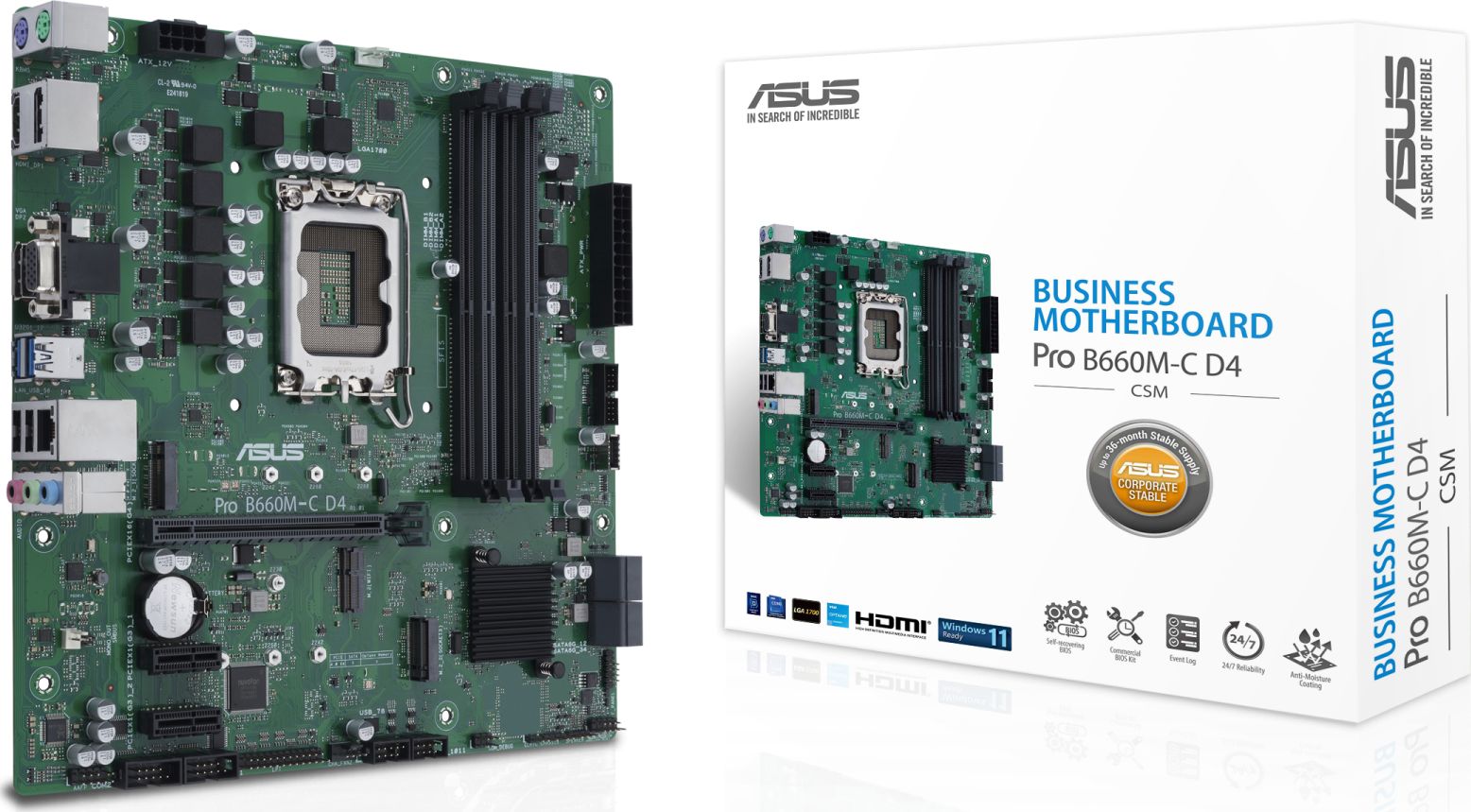 Placa de baza Asus PRO B660M-C D4-CSM, Micro ATX, Intel B660, Socket 1700, DDR4, 4 sloturi