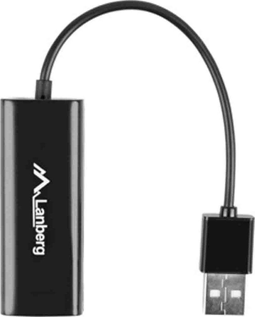 Placa de retea Lanberg 41869, USB 2.0 tata la RJ-45, Adaptor Ethernet, Internet 10/100 Mb/s, Cablu 10 cm, Negru